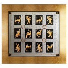 Oil on Canvas Original Painting in Wooden Gold Leaf, "Golden Griffins"