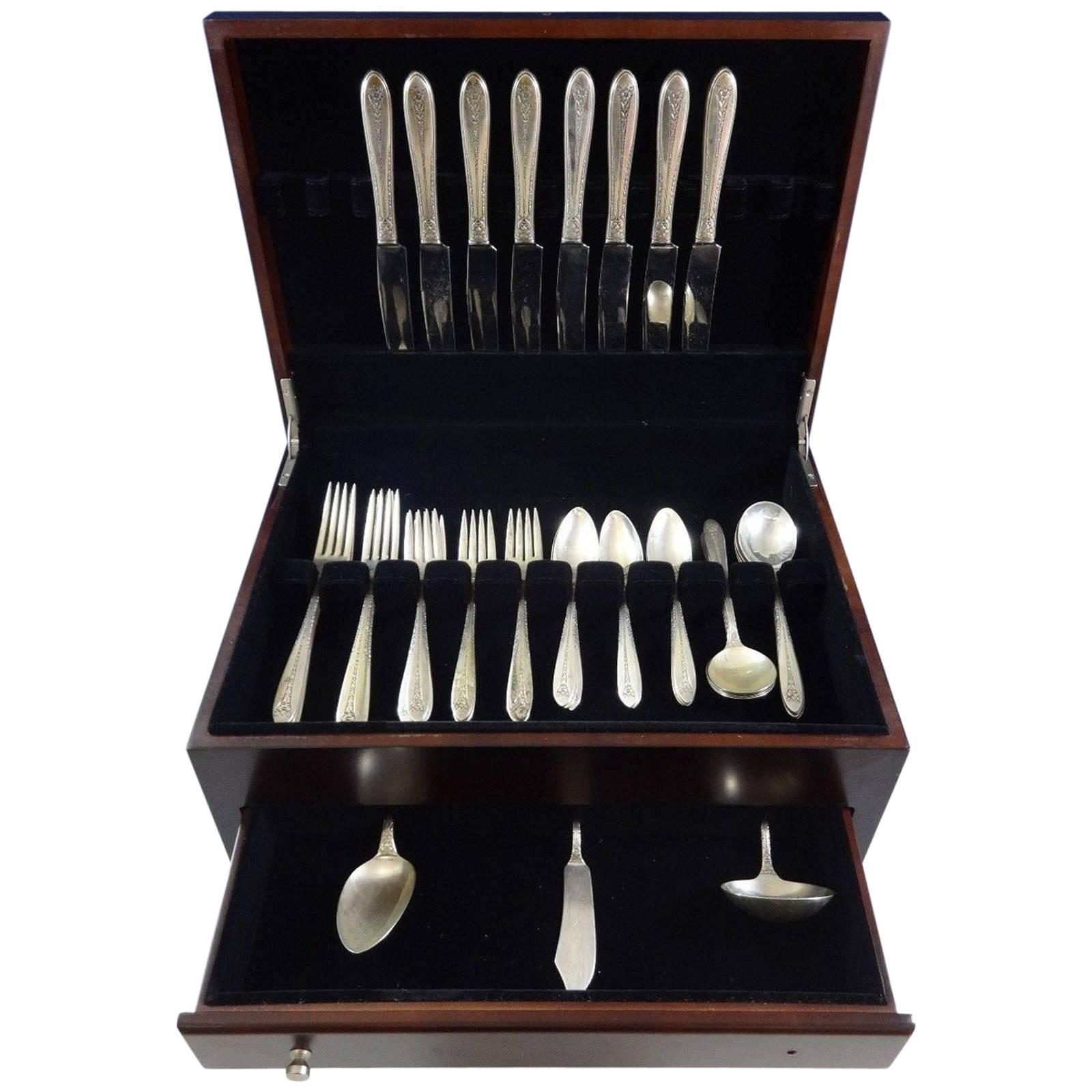 Margaret Rose by National Sterling Silver Dinner Flatware Set 8 Service 43 Pcs For Sale