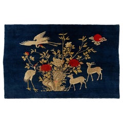 4 x 7 Pictorial Handmade Chinese Art Deco Wool Rug In Navy Blue