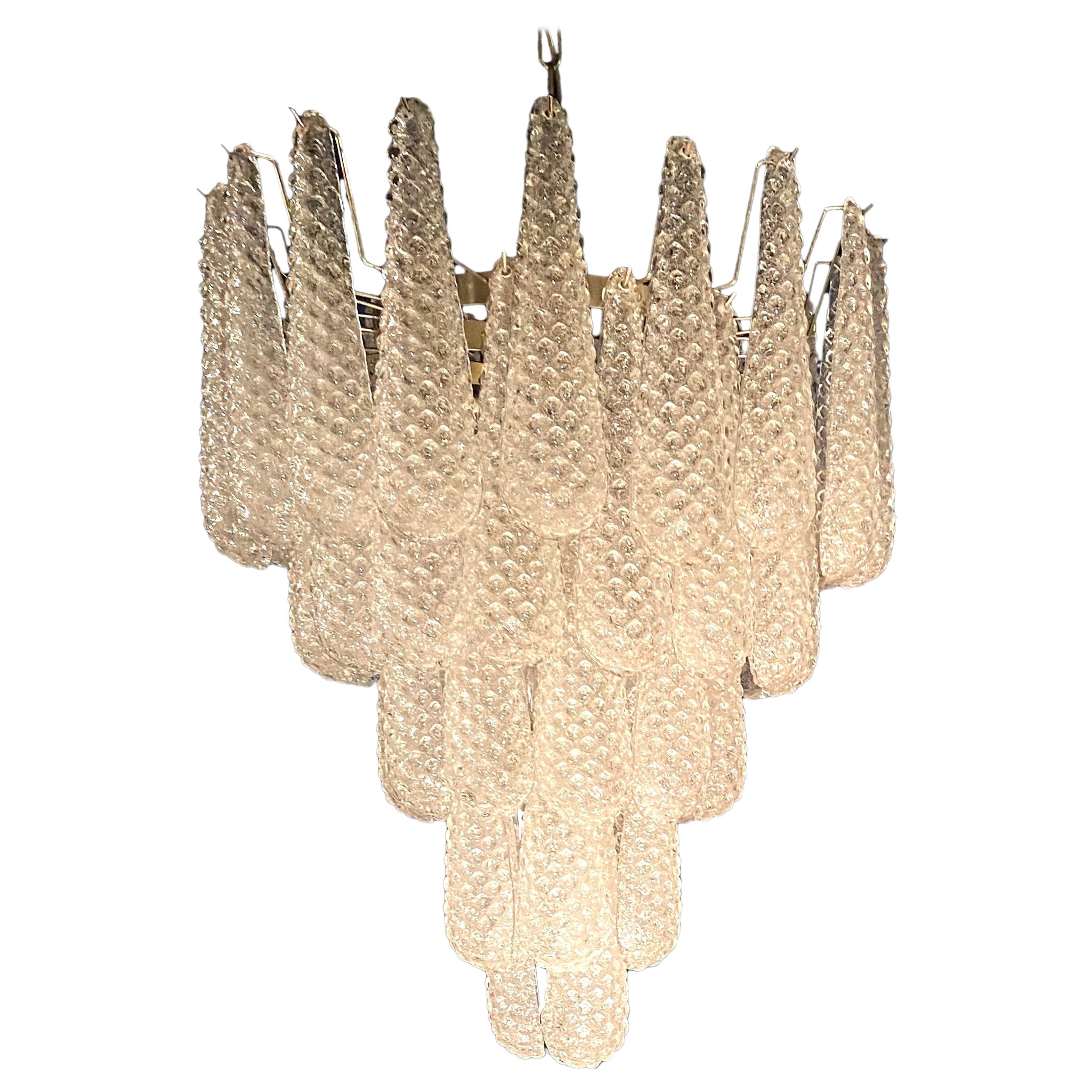 Lustre italien moderne de Murano, 52 pétales de verre pendantes, 1970
