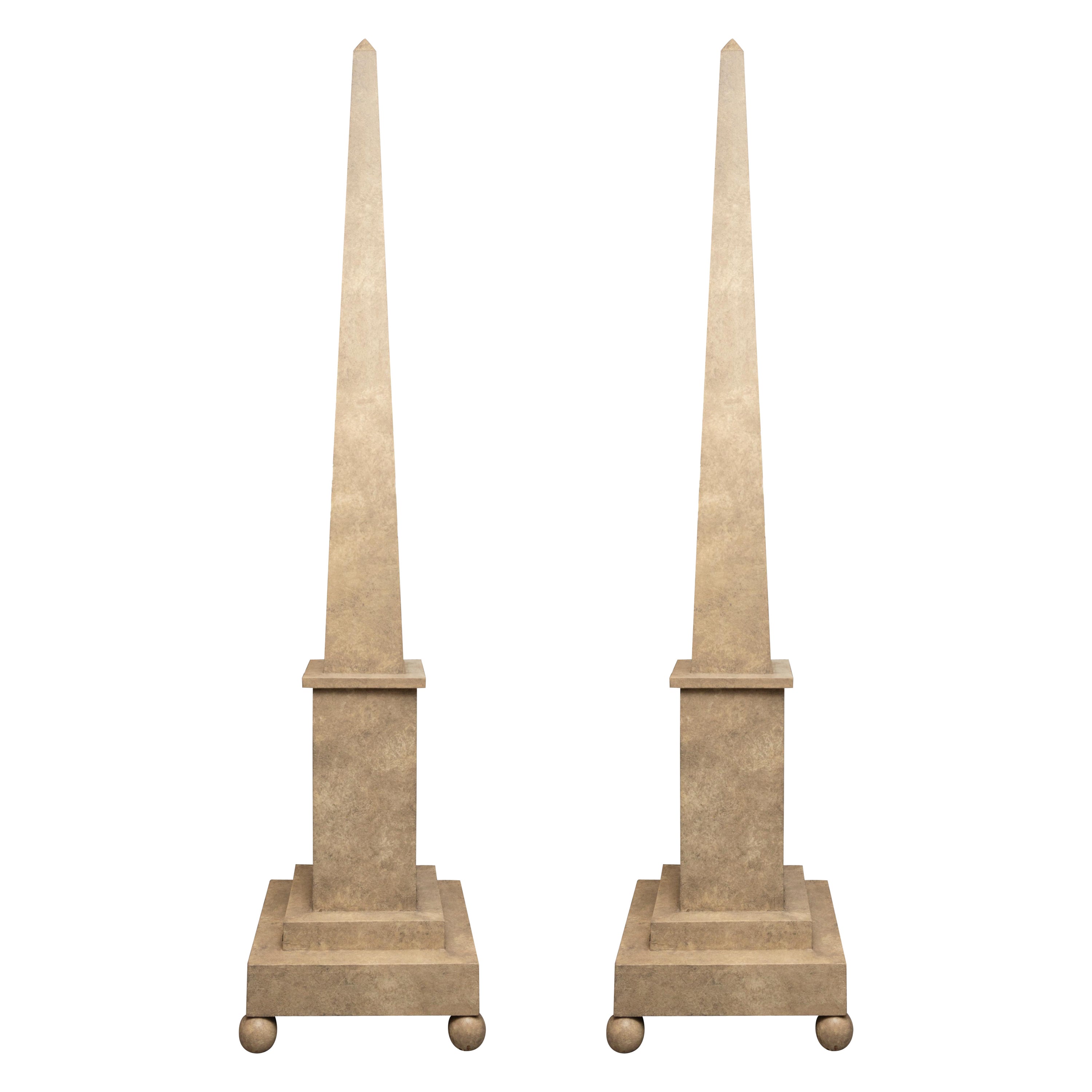 Pair of Large Custom Architectural Painted Obelisks