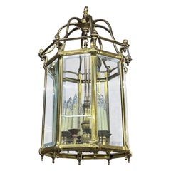 Vintage Large Italian Brass And Glass Lantern
