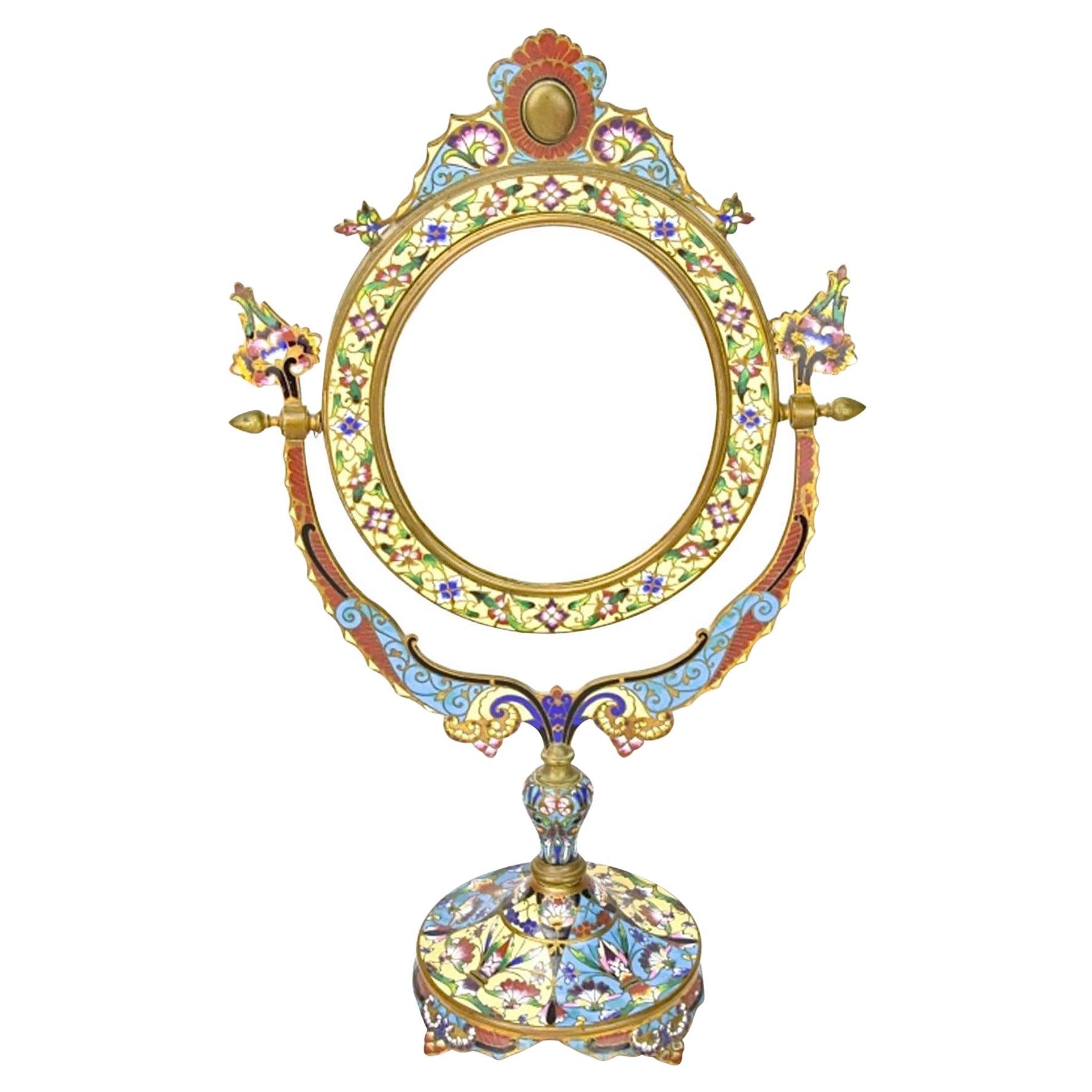 19th Century French Champleve Bronze Tabletop Vanity Mirror For Sale