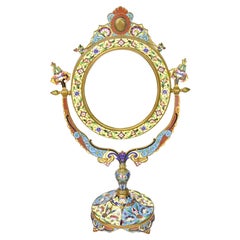 19th Century French Champleve Bronze Tabletop Vanity Mirror