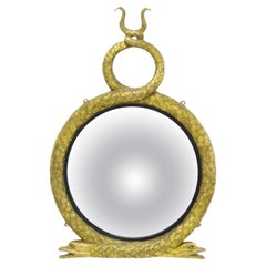 Antique English Regency Giltwood Serpent-Form Convex Mirror