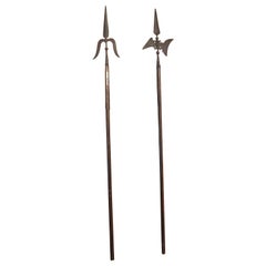Pair of Tall and Decorative Wood and Iron Halberds, Circa 1900