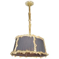 Antique Elegant Oval Gilt/Bronze Ormolu Chandelier with Branch Leaf Motif