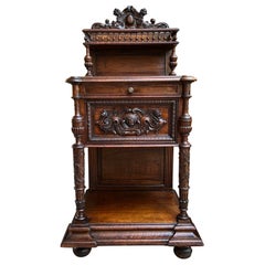 Antique French Side End Table Cabinet Carved Oak Renaissance Spindle Gallery