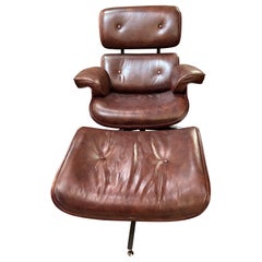 Eames Inspired Regina Andrews Leather & Hardwood Laminate Lounge Chair & Ottoman
