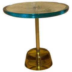 Postmodern Pina Low Aqua Blue Brass Side Table Styled After Pulpo