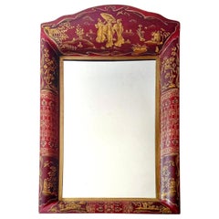 English Style Red Tole Chinoiserie Decorated Mirror
