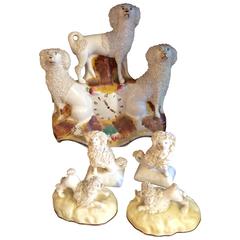 Antique Grouping of Five Staffordshire Dogs