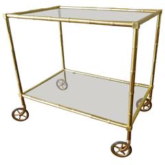 Brass Faux Bamboo Bar Cart or Drinks Trolley