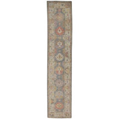 Multicolor Floral Turkish Oushak Runner 3' x 14'3" - Handmade Wool Rug
