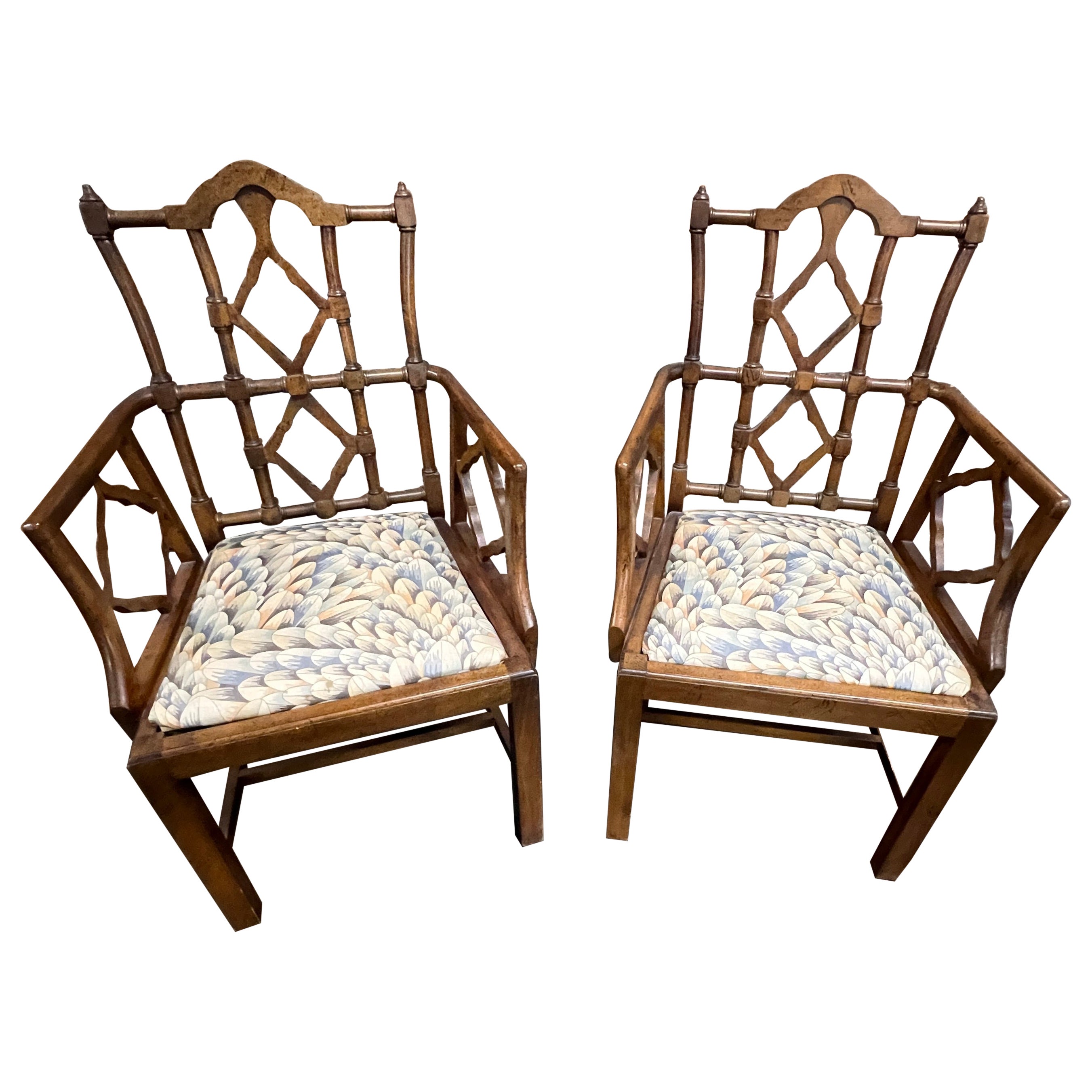 Lovely pair of George III Chinese Chippendale "Cockpen" Style Armchairs