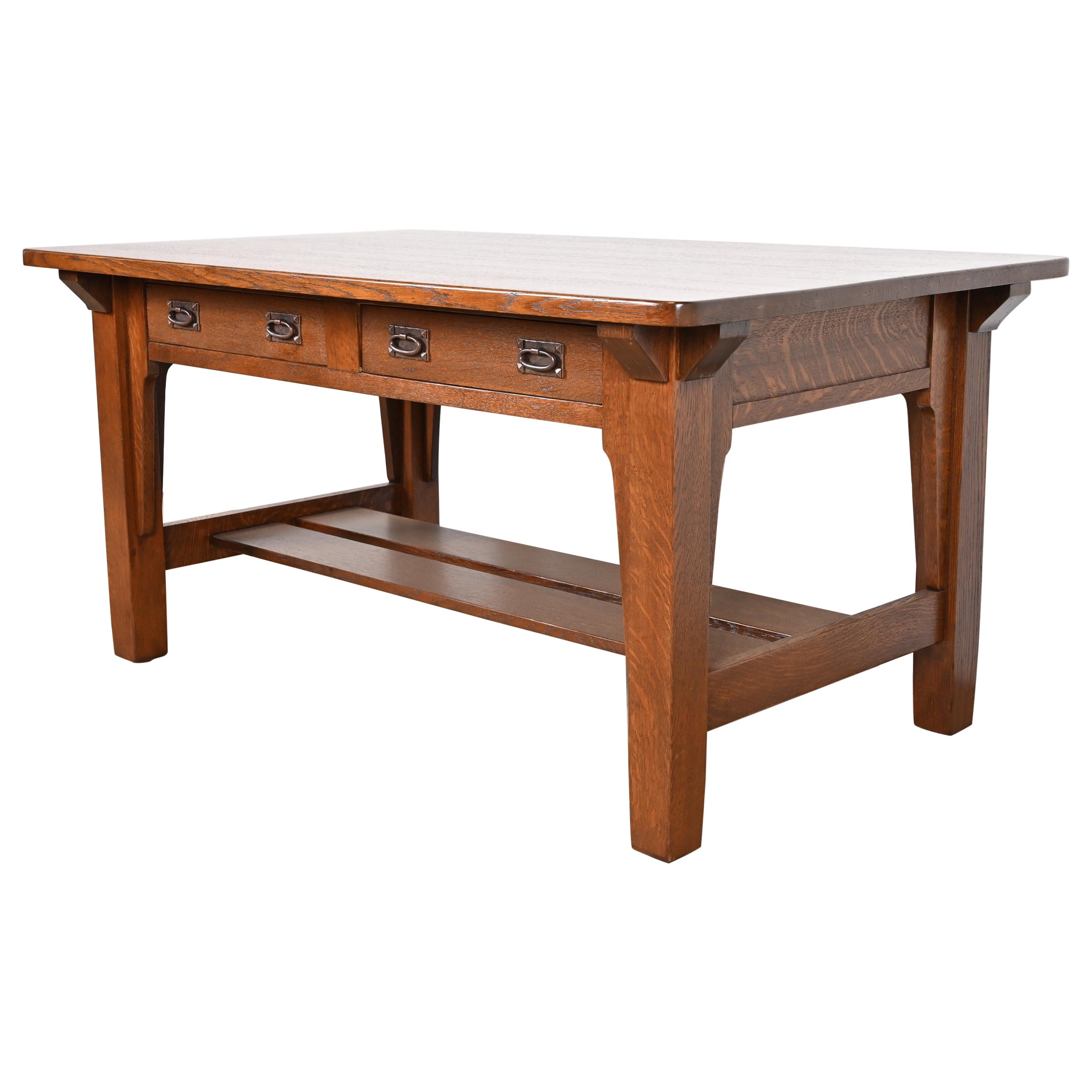 Stickley Brothers Mission Oak Arts & Crafts Desk or Library Table, Restored
