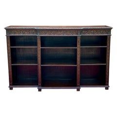 Antique English Bookcase Stepback Bookshelf Display Cabinet Oak 72" Wide c1920s