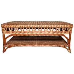 Brown and Tan Rattan Rectangular Coffee Table by Creel and Gow