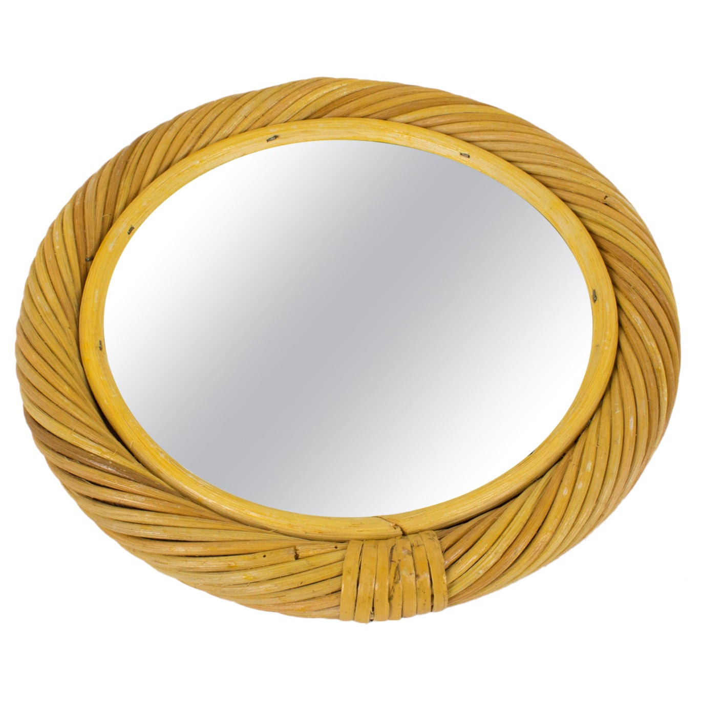 Miroir rond mural en rotin osier bambou