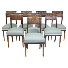Set of Eight Walnut Neoclassical Chairs Style of Henri Jacob