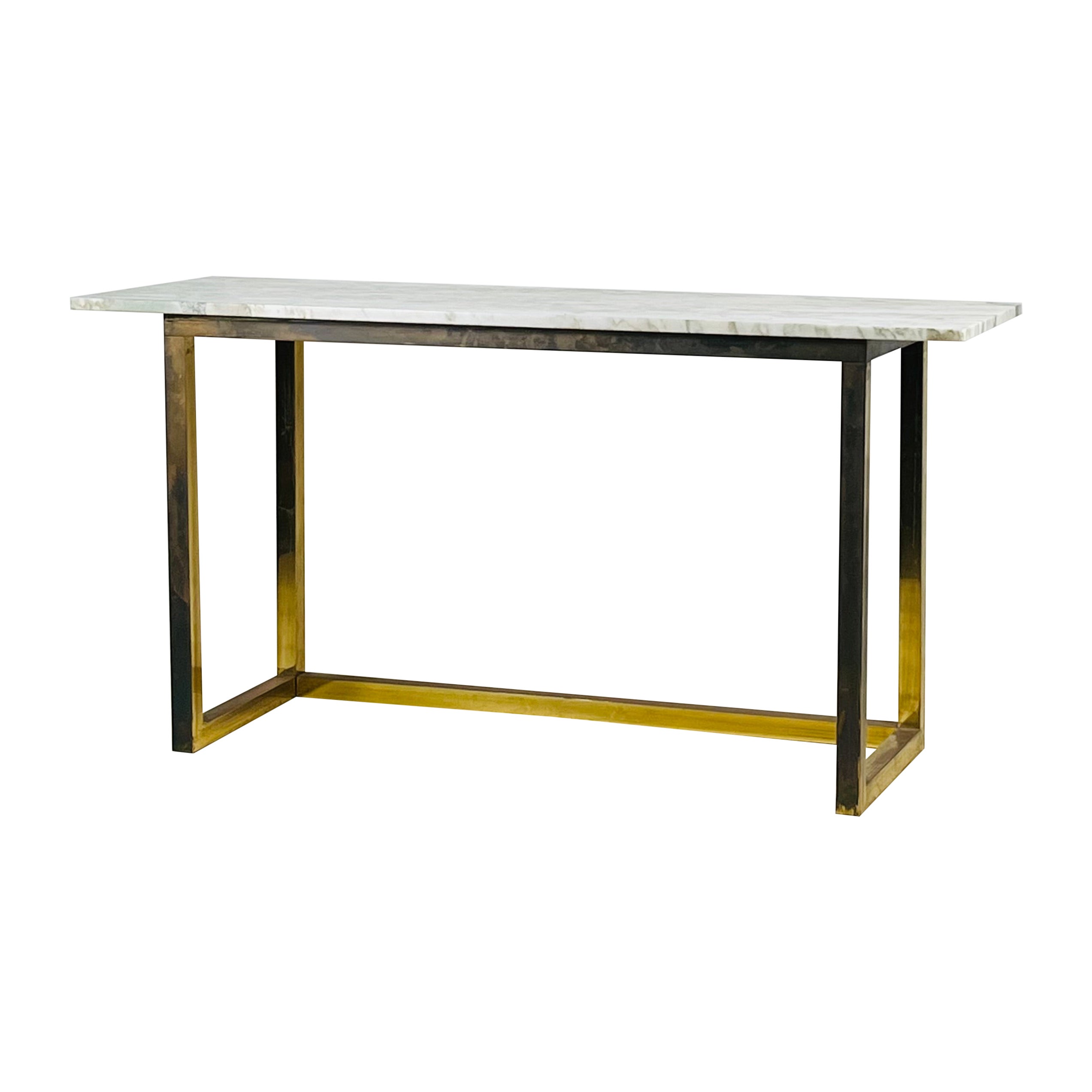 Chic Minimalist Patinated Brass and Marble Console or Library Table