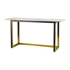 Chic Minimalist Patinated Brass and Marble Console or Library Table