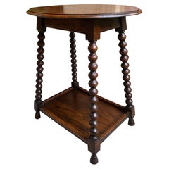 Antique English Oval Side End Table Bobbin Leg Tiger Oak Two Tier Lamp Table