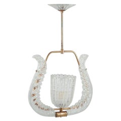 Murano, Italy. Ceiling lamp in clear frosted art glass and brass. Art Deco style