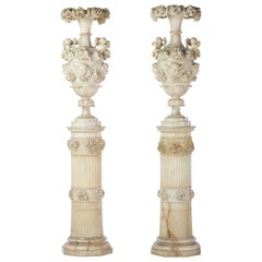 AMAZING PAIR OF LARGE VASES  19th Century in Carrara Marble