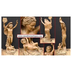 Estatua de Baco de Bronce Querubín Pandereta Figurilla Clásica Romana