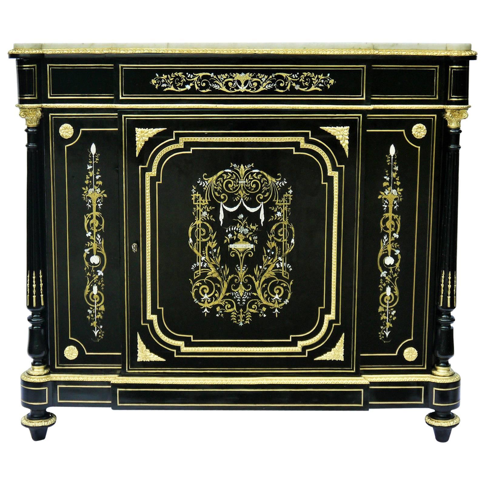 Antique French Cabinet Napoleon III Marquetry Boulle, 19th Century