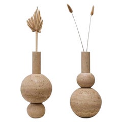 TRAVERTINE VASE SET of 2, Natural Stone Travertine Decorative Object - Vessel