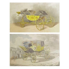 Coppia di stampe antiche originali di carrozze trainate da cavalli. Datato 1809