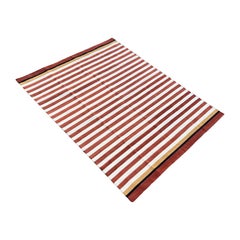 Tappeto a tessitura piatta in cotone fatto a mano, 6x9 a strisce bianche e rosse, tappeto indiano Dhurrie