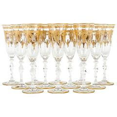 Murano Crystal Champagne Flute with 24-Karat Gold Design