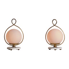 Lampes de table italiennes des années 1950 en laiton avec base en marbre