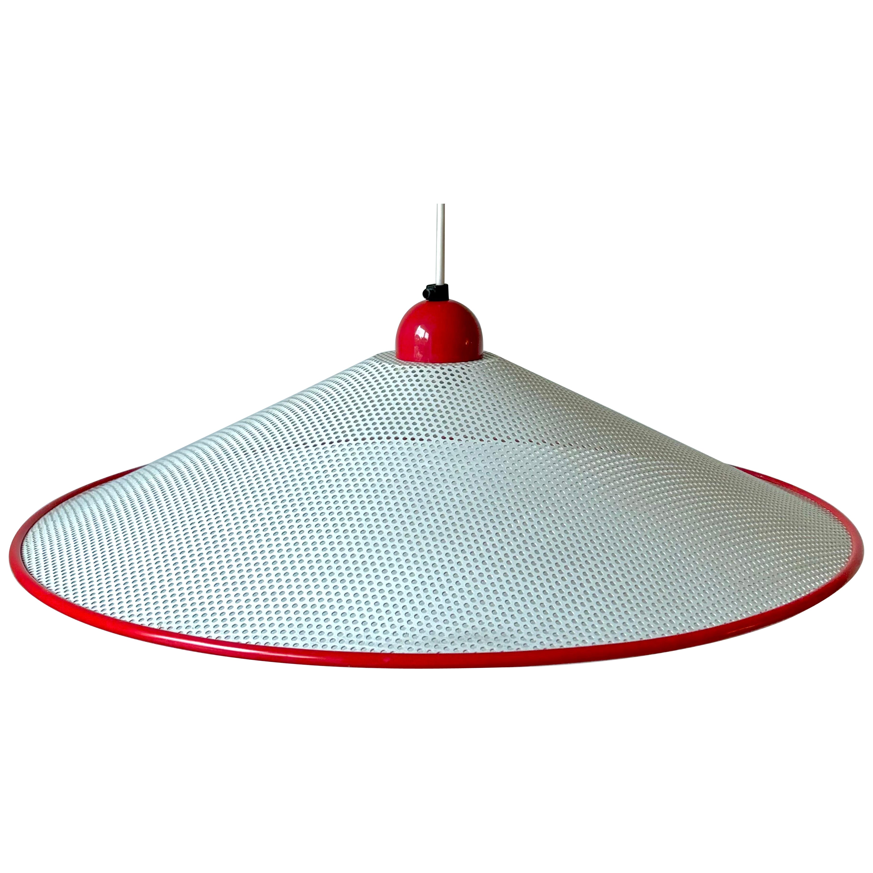 French 1980s Perforated Matégot Style White Metal Cone Pendant