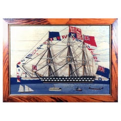 Large Sailor's Woolwork of Fully Dressed Royal Navy Ship Flying The Royal Ensign
