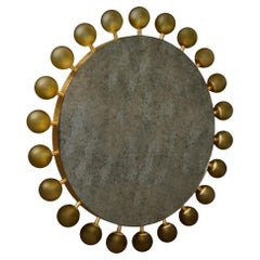 Murano Round Green Art Glass and Brass Console Mirror / Wall Mirror, 2000