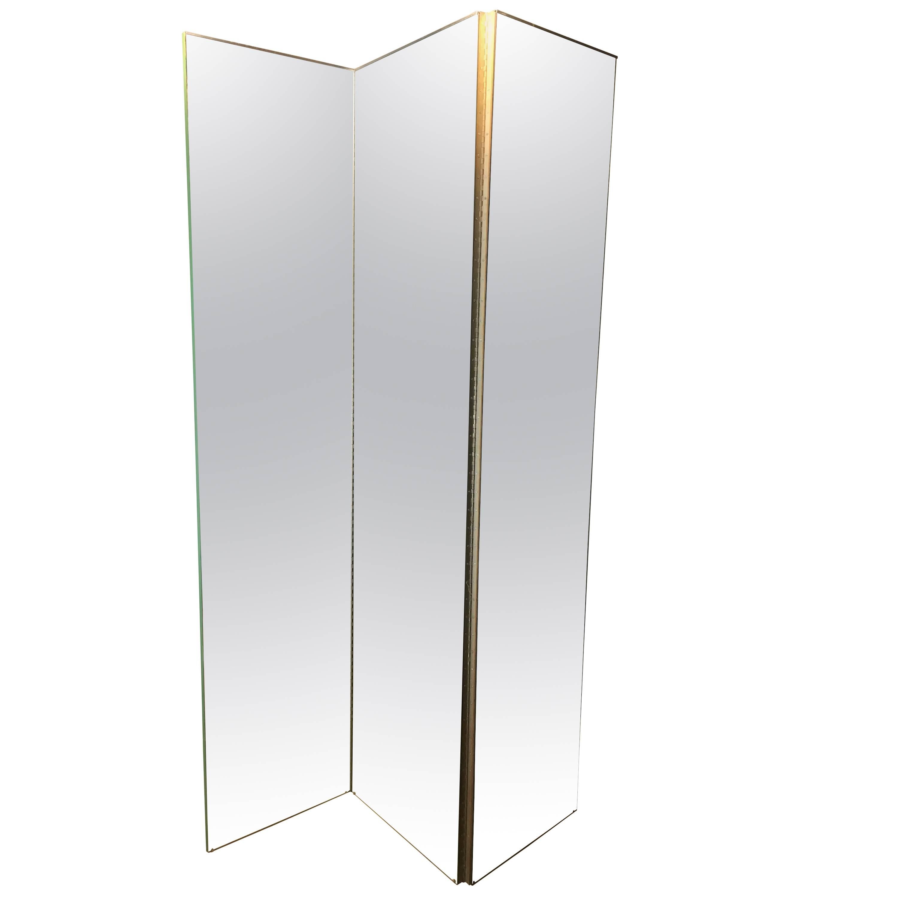 Monumental Three-Panel Mirrored Screen For Sale