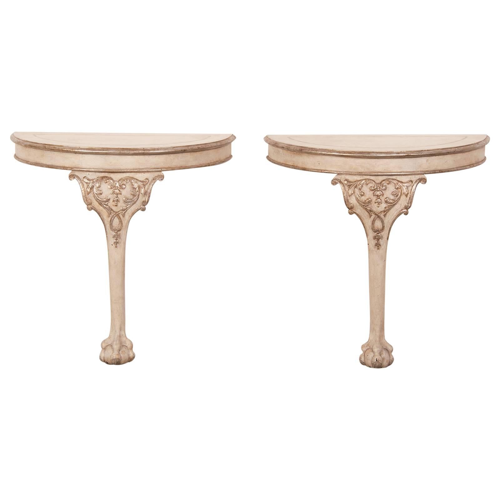 Pair Antique English Chippendale Painted Console Tables, circa 1895 For Sale