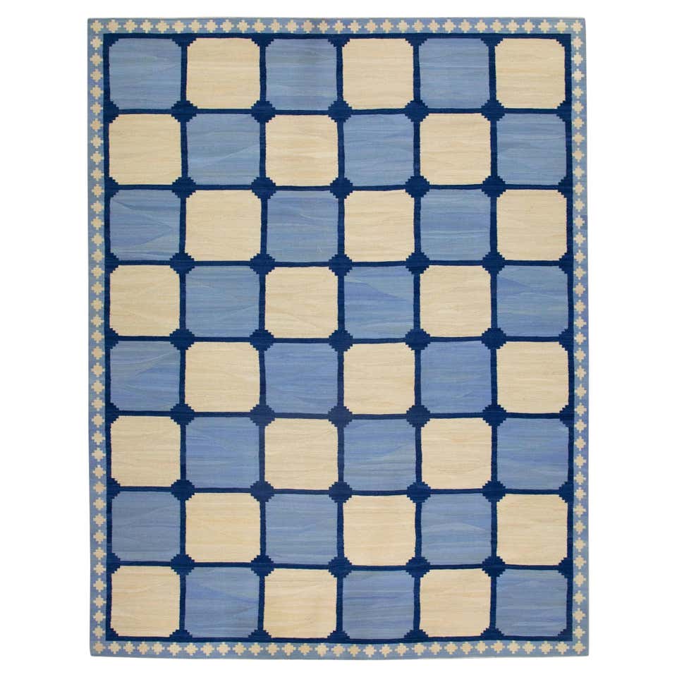Moroccan Blue Color Checkered Pattern rug 9’x12’, Modern Mrirt rug ...