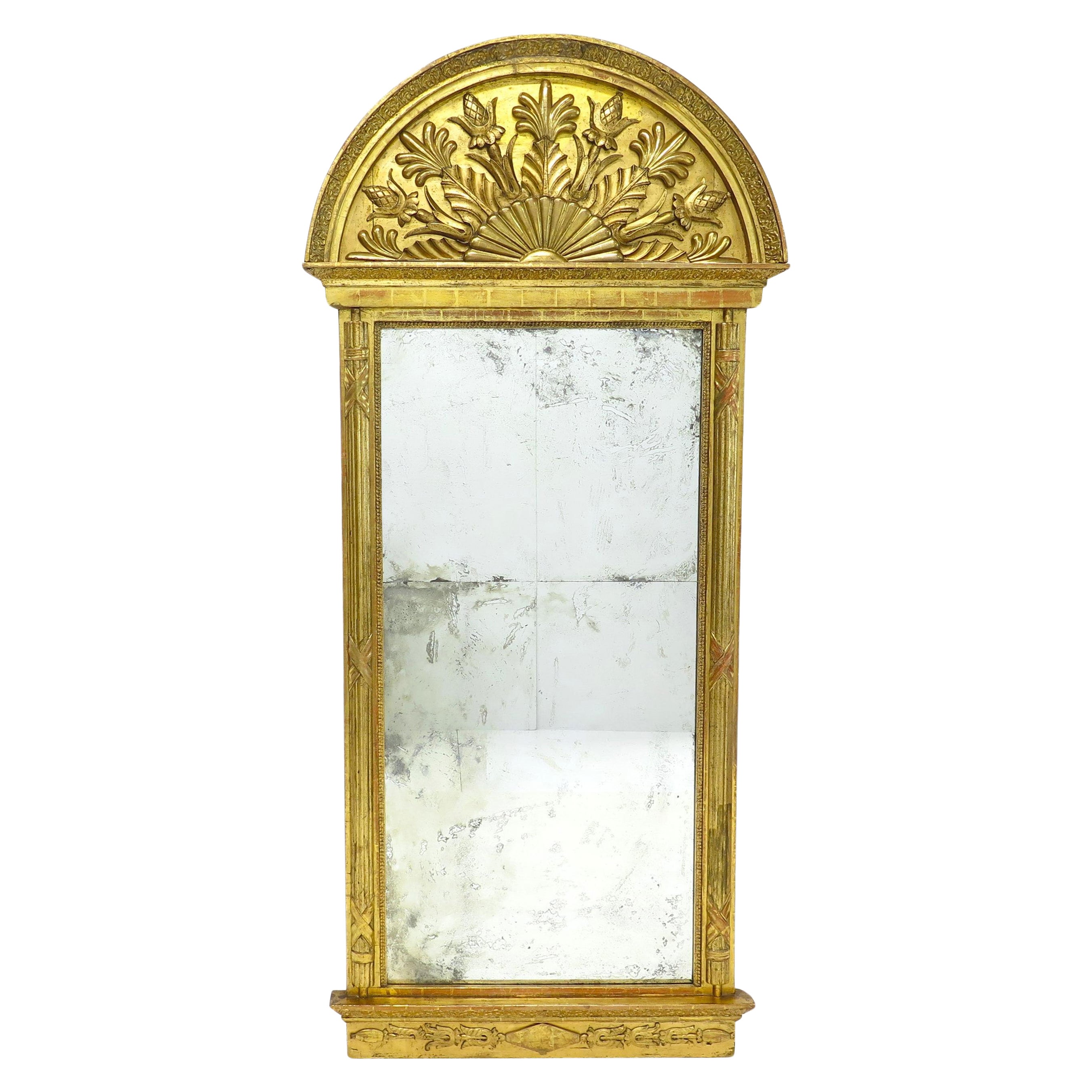 A Large Swedish Neoclassical Giltwood Pier Mirror, circa 1820 with Arched Crest