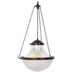 Large Vintage Holophane BLONDEL Glass Pendant Light With Aged Copper Fitting