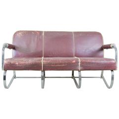 Mid-Century Oil Cloth Covered Lloyd Loom Metal Sofa