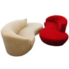 Cloud Sofas Pair of Curved Kidney Chrome Ultrasuede, Vladimir Kagan 3