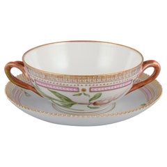 Royal Copenhagen Flora Danica bouillon cup with saucer in porcelain.