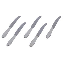 Georg Jensen Beaded, five fruit knives in sterling silver and stainless steel