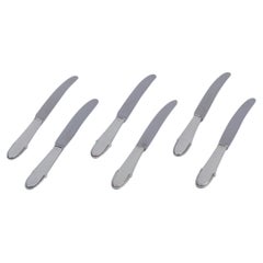 Georg Jensen Beaded, six fruit knives in sterling silver and stainless steel