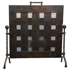 Vintage Gothic Old World Wrought Iron Copper Lattice Fireplace Screen 27"